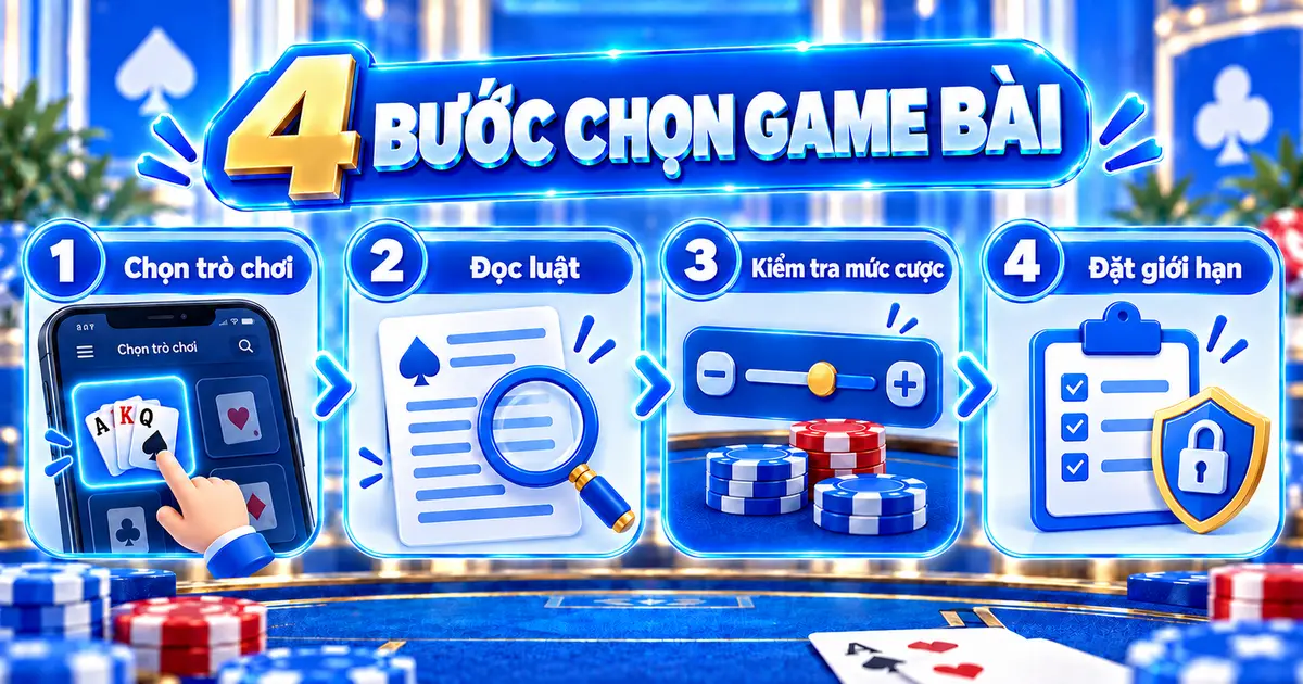 Bốn bước chọn trò, đọc luật, kiểm tra mức cược và đặt giới hạn trong Game Bài LLWIN