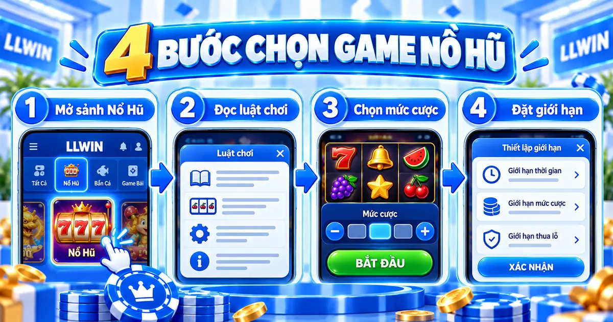 Bốn bước mở sảnh, đọc luật, chọn mức cược và đặt giới hạn khi chơi nổ hũ LLWIN