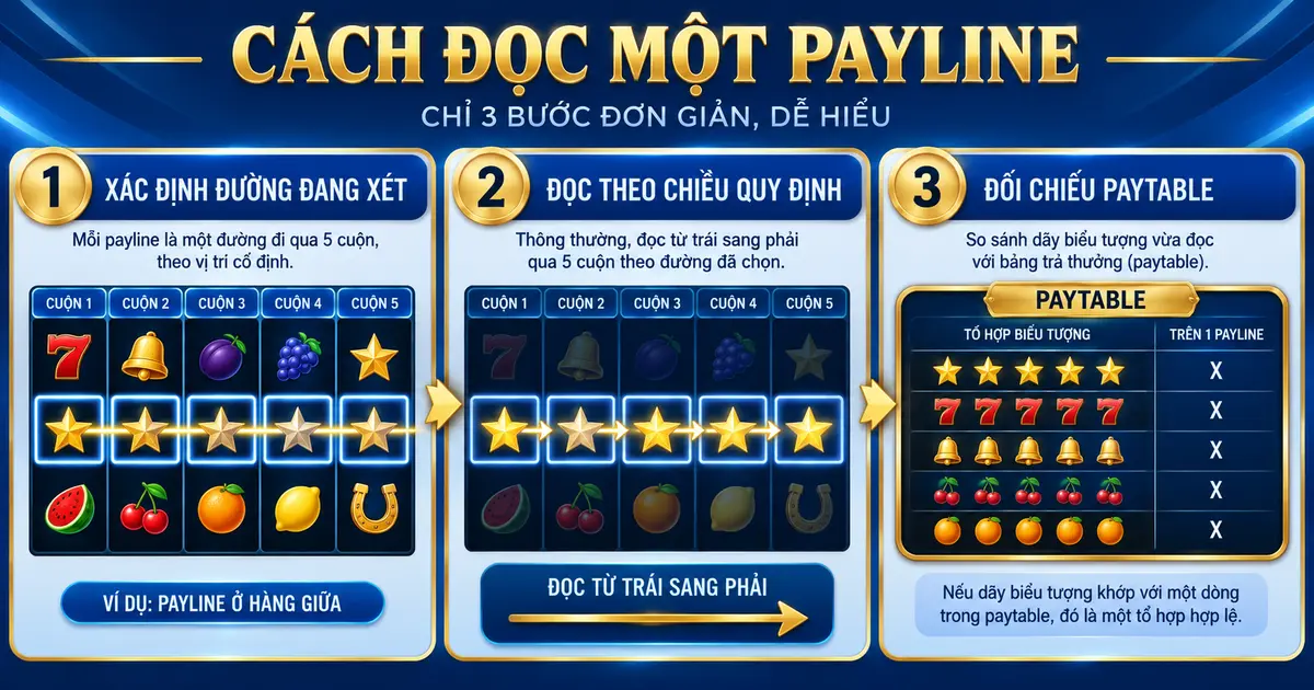 Ba bước xác định và đọc một payline trong slot