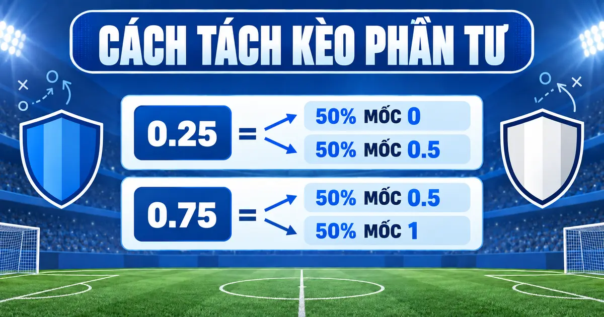 Cách tách mốc Handicap 0.25 và 0.75 thành hai phần