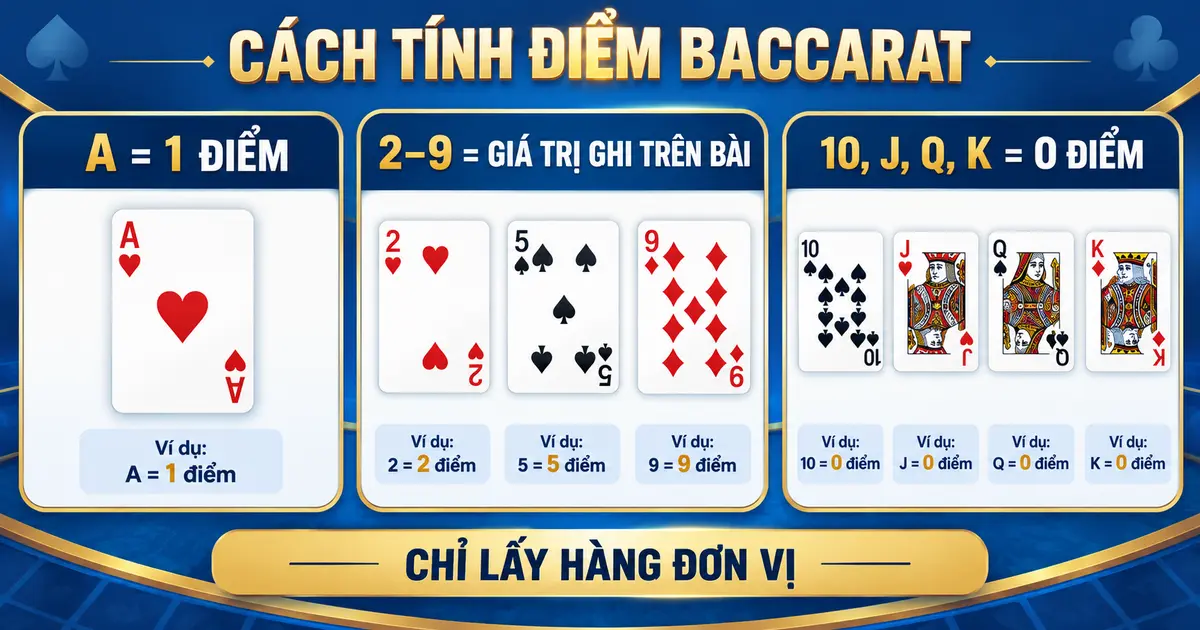 Cách tính điểm Baccarat với lá Át, lá số và lá hình