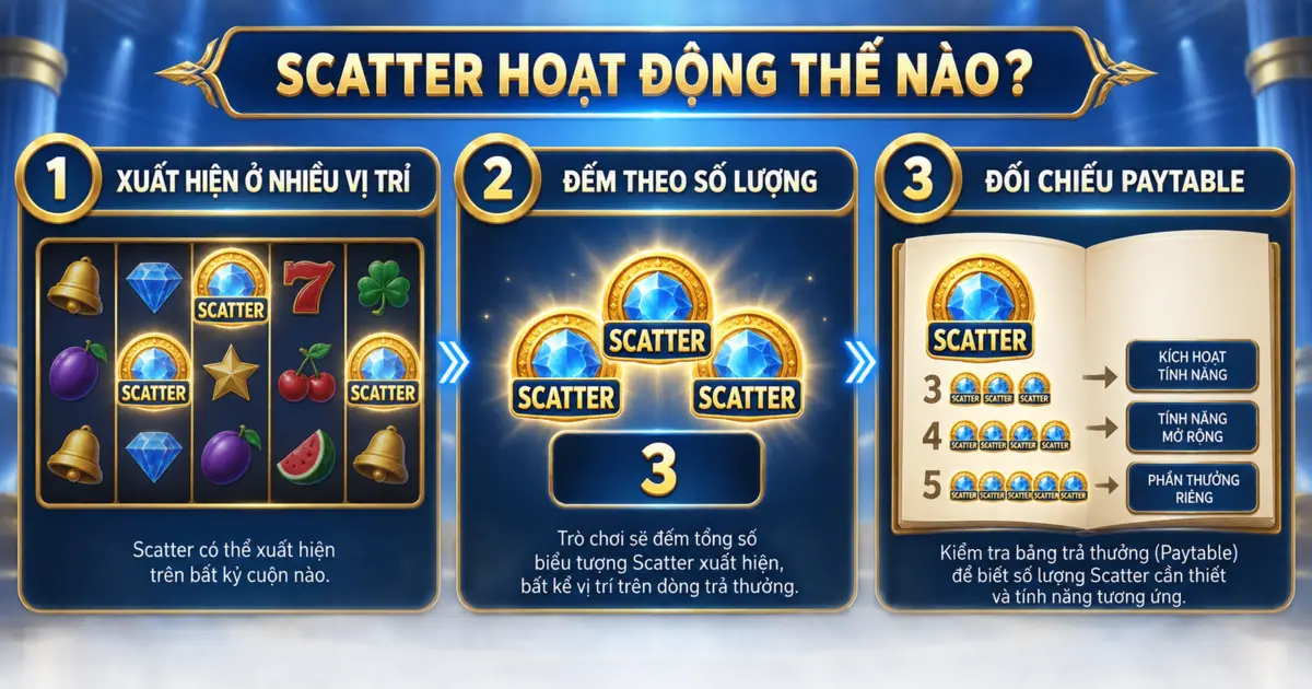 Cơ chế đếm biểu tượng Scatter và đối chiếu paytable