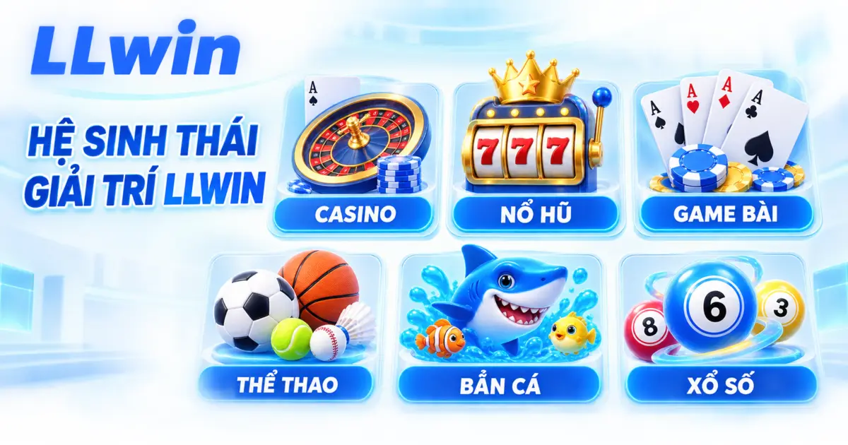 Sáu nhóm sản phẩm tại LLWIN gồm Casino, Nổ Hũ, Game Bài, Thể Thao, Bắn Cá và Xổ Số