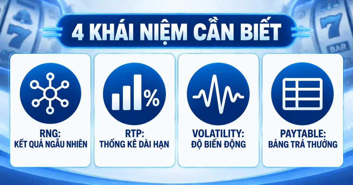 Bốn khái niệm RNG, RTP, Volatility và Paytable trong game slot