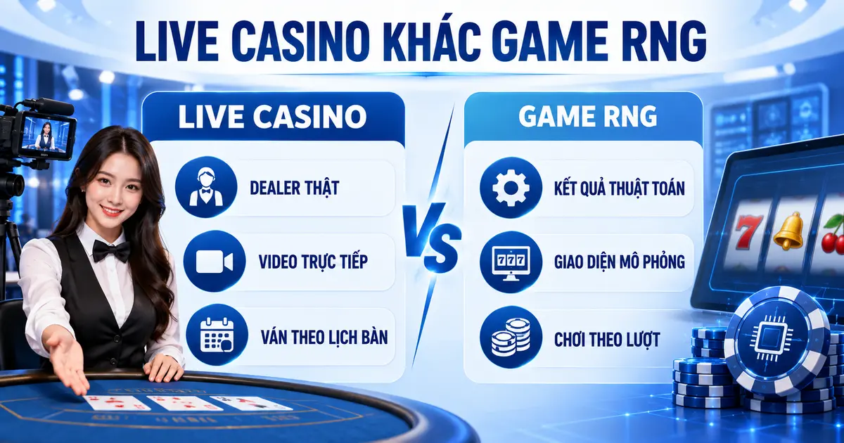 So sánh Live Casino với game RNG về dealer video và nguồn kết quả