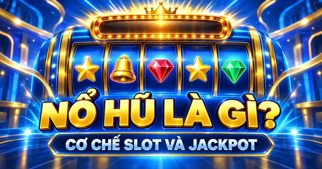 Minh họa game nổ hũ với năm cuộn slot và jackpot
