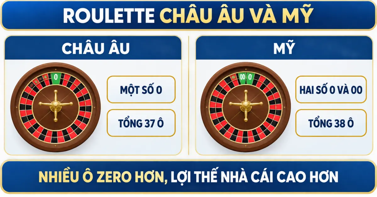 So sánh Roulette châu Âu 37 ô và Roulette Mỹ 38 ô
