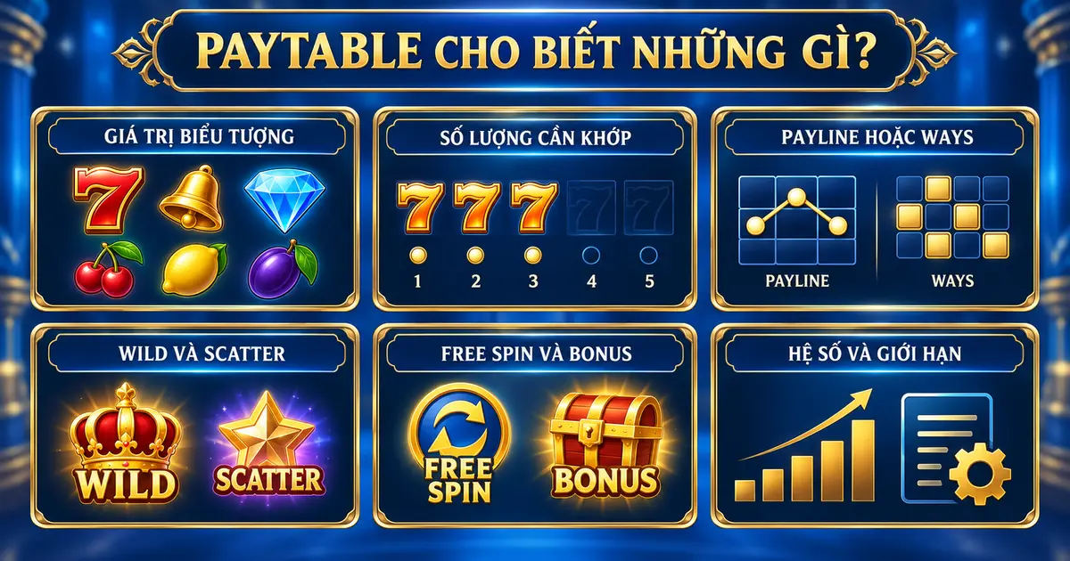 Các thông tin chính có trong bảng Paytable của game slot